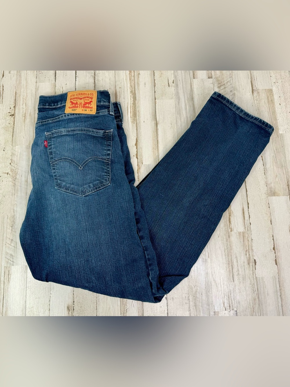Levi's Men's 505 Regular Fit 36x32 Denim Jeans Medium Stonewash